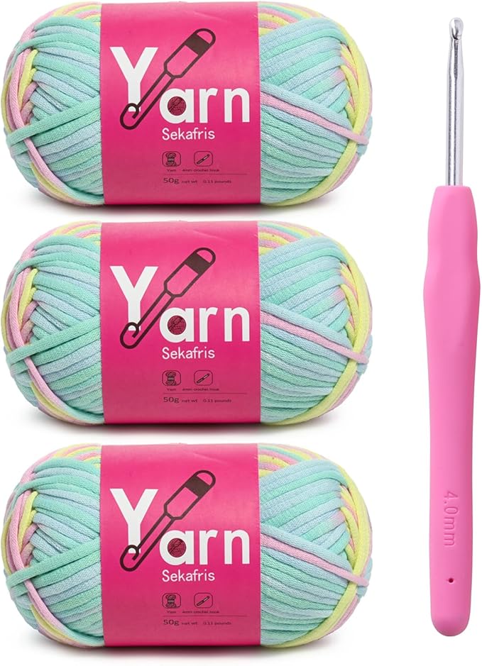 Crochet Yarn with Cotton Yarn for Crocheting - Crochet Knitting Yarns for Beginners with Easy-to-See Stitches - Yarn for Crocheting - Parfait Chunky Yarns -Cotton-Nylon Blend (A3)