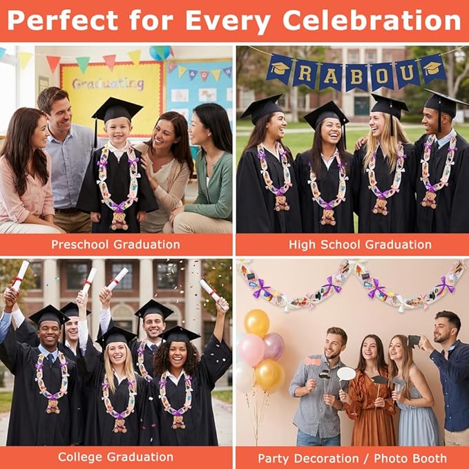 Candy Leis for Graduation 2026, Making Kit Supplies Tubing Grad Leis for Graduation Candy Necklace with 3 Color Ribbons Handmade Decoration Kit, Grad Party Gift for Graduates(White, Pink, Purple)