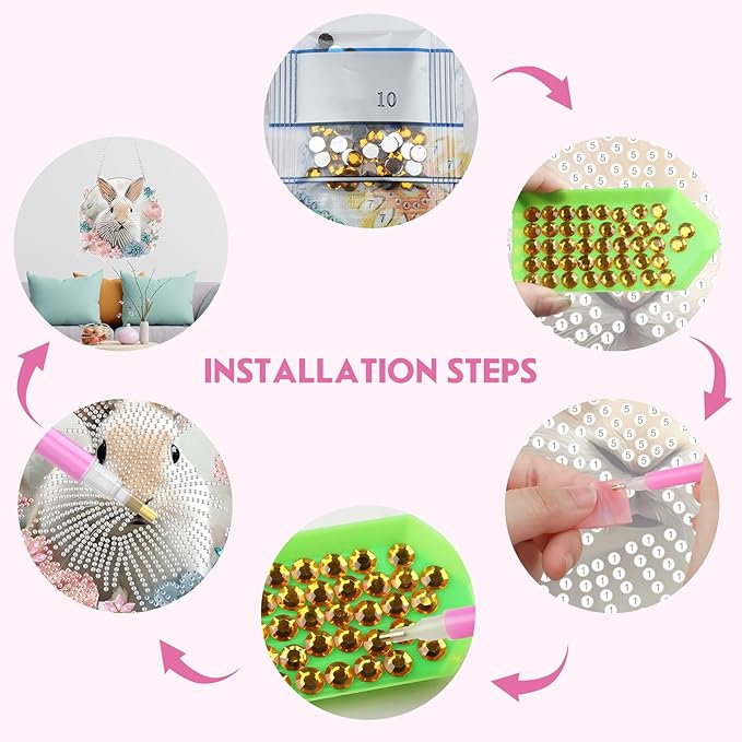 NEWENMO Hanging Diamond Art Kit for Adult, Cute Rabbit, 5D Special Shaped Rhinestone Diamond Painting Ornament, Bunny Easter, DIY Acrylic Diamond Art Painting Window Pendants Home Garden Wall Decor