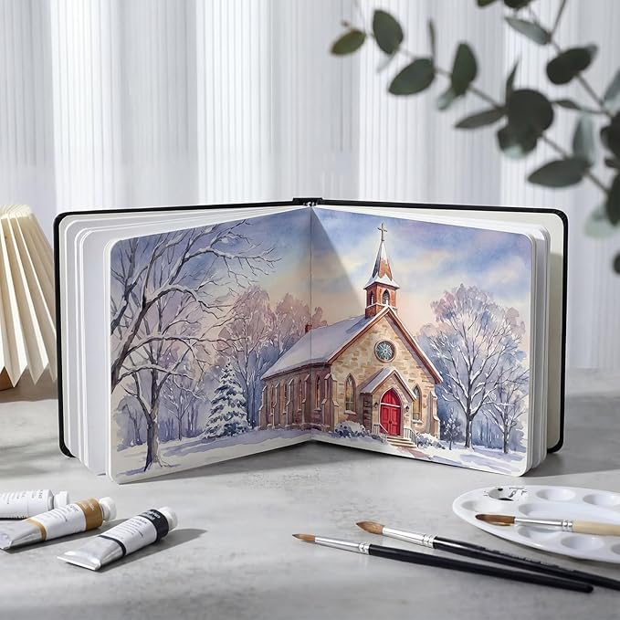 Dispowreath 5.5 x 5.5 in Watercolor Sketchbook Journal Square Watercolor Notebook Cold Press 140lb 300gsm Cotton Paper 48 Pages Journals Notebook Paper Pads(Black)