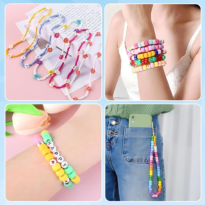 sunrica 1100pcs pink pony beads 6x9mm large hole plastic beads for kandi, hair braids, necklaces, friendship bracelets