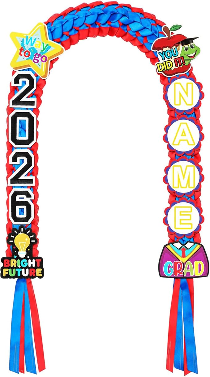 Juexica Kindergarten Graduation Ribbon Leis Class of 2026 Braided Necklace Making Kit with Alphabetic Decorative Cards Preschool Kids Grad Graduation Party Gifts(Red, Blue)