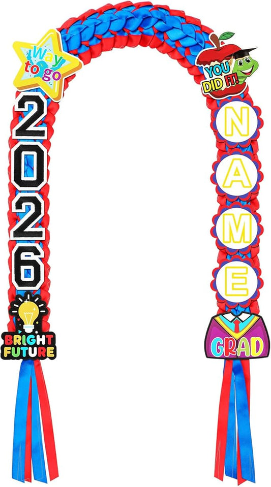 Juexica Kindergarten Graduation Ribbon Leis Class of 2026 Braided Necklace Making Kit with Alphabetic Decorative Cards Preschool Kids Grad Graduation Party Gifts(Red, Blue)