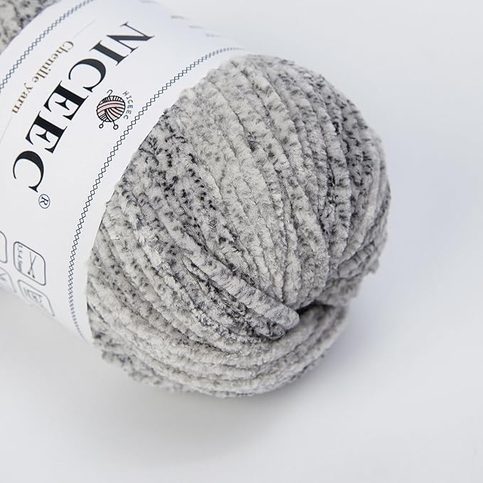NICEEC 3 Skeins Soft Chenille Yarn Blanket Yarn for Knitting Fancy Yarn for Crochet Weaving DIY Craft Total Length 3×85m (3×93yds, 3×50g)_Overcast Gray