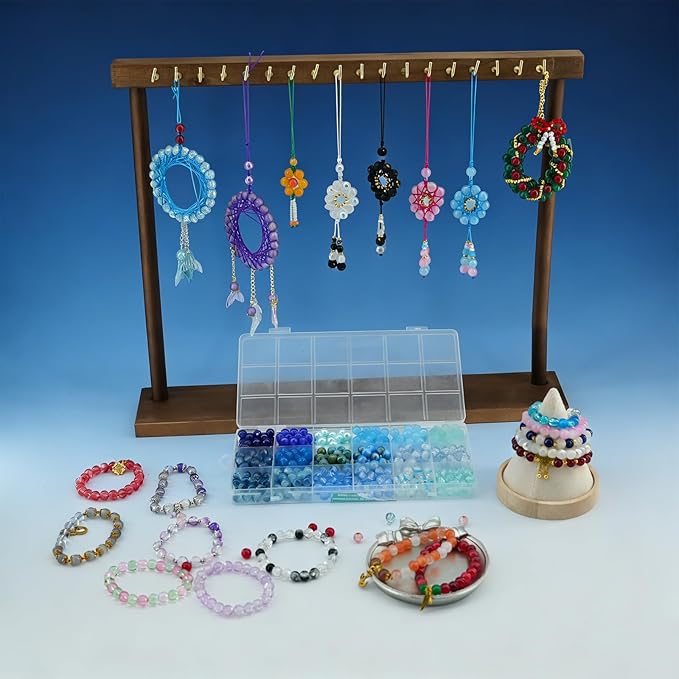 Hanyoung 8mm Glass Beads for Bracelet, Assorted Dreamy Blue Ocean Series 18 Colors 450 pcs Beads for Jewelry Making kit, Crystal Glass Round Beads for DIY Crafts Gifts (Blue Color)
