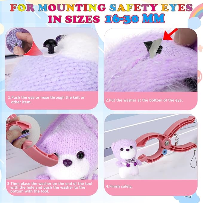 Safety Eye Tool, Safety Eyes for Crocheting Auxiliary, Safety Eyes Tool for Amigurumi Crochet & Stuffed 5-30mm Animal Eyes Making Supplies Tool - Pink
