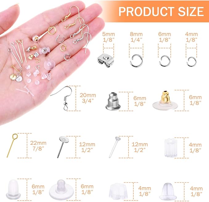 anezus earring making kit with earring hooks findings, earring backs posts, jump rings for jewelry making supplies, 2320pcs