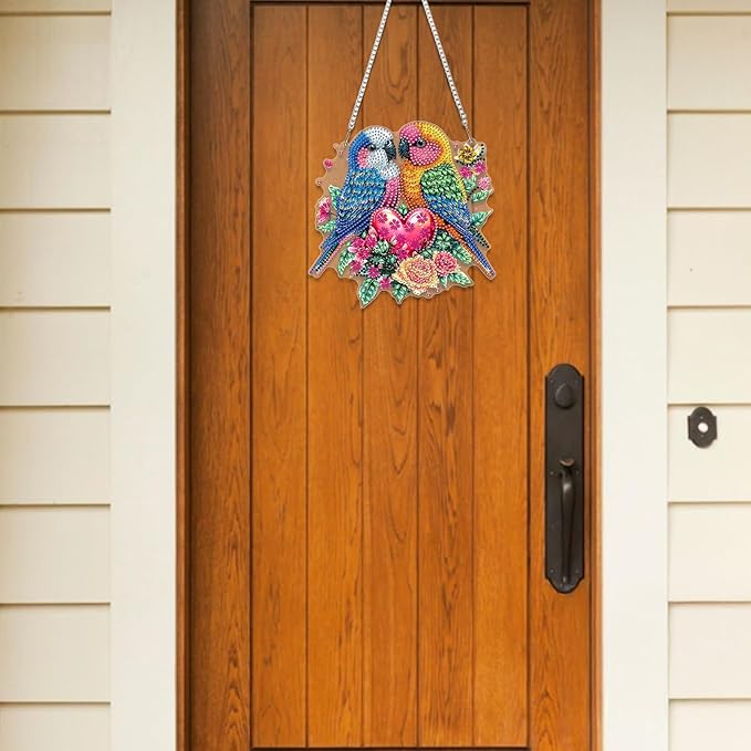 RICUVED Birds Diamond Art Hanging Kit for Adult, Special Shaped Diamond Painting Pendant Board Kit, Valentine's Day 5D Art Suncatchers Hanging Acrylic Window Ornament for Home Garden Decor
