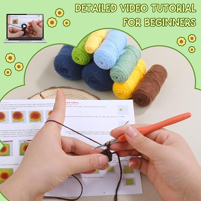 Pnytty Crochet Kit for Beginners, Beginners Crochet Kit-Bag, Crochet Starters Craft Kniting Kits for Adults Include Crochet Yarn Hook Tools Supplies and Easy Step-by-Step Video Tutorials (Blue)
