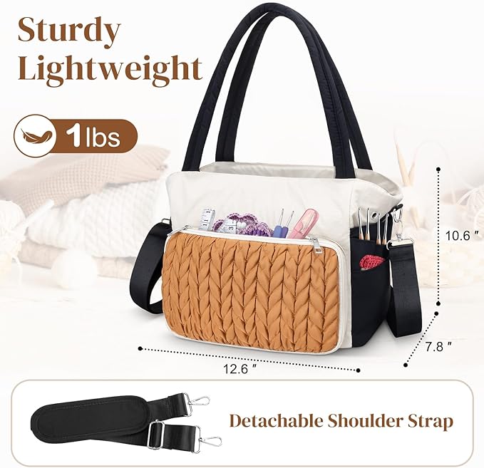 DALINDA Crochet Bag Organizer,Yarn Bag and Tote- Yarn Storage with Multiple Pockets for Crochet Supplies, Knitting Bag for Gifts,Portable & Durable(Brown)