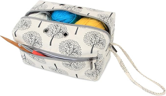 LUXJA Small Yarn Storage Bag, Portable Knitting Bag for Yarn Skeins, Crochet Hooks, Knitting Needles (up to 8 Inches) and Other Small Accessories (Trees)