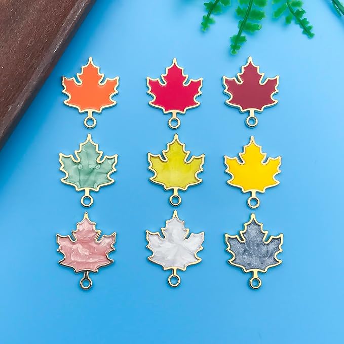 Youdiyla 54pcs Alloy enamel maple leaf set series Pendant Jewelry Making DIY Keychain Earrings Pendant Various Design Charms for Jewelry Making Bracelets Necklace (SN277)