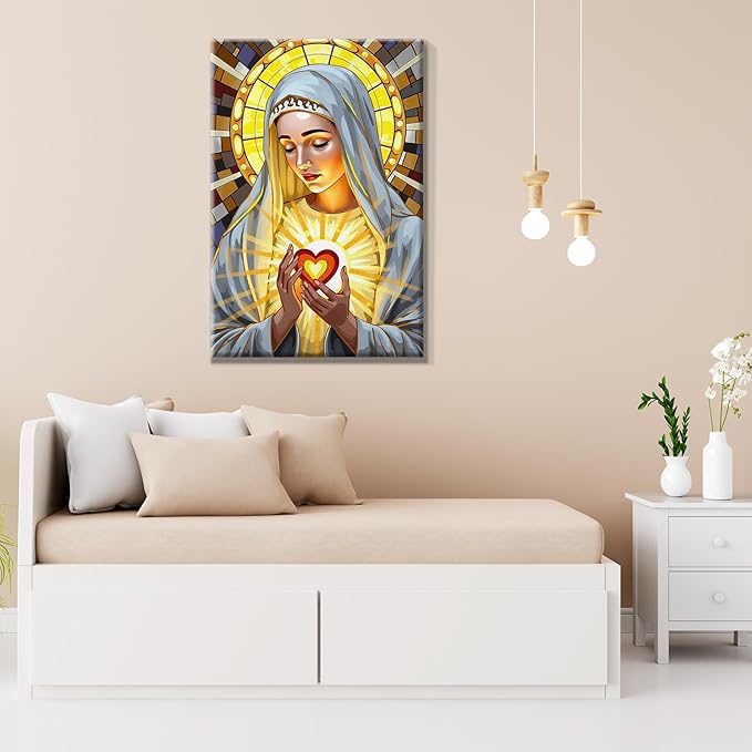 JOOZ Virgin Mary Paint by Numbers Kit for Adults with Frame Religion Paint by Number with Easel Adult Paint by Number Kits Framed Canvas Oil Painting Kits for Home Wall Decor 8x12 Inch