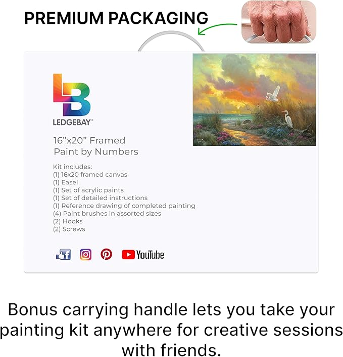 Ledgebay DIY Paint by Numbers Kit for Adults Framed Canvas: Beginner to Advanced Paint by Numbers Kit, Kits Include Acrylic Paint Set Brushes Tabletop Easel (Morning Glory 16" x 20" Framed)