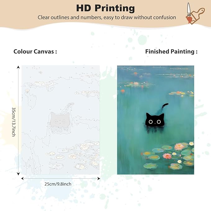 EOBROMD Framed Paint by Numbers Kits for Adults - Wooden Easel, Cat Lake DIY Painting Kits for Adults Beginner, Painting on Stretched Canvas Oil Paint by Numbers for Home Decor Gift 10x14 Inch