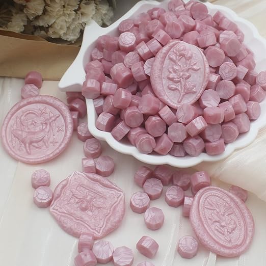 600pcs pearl pink wax seal beads, andotopee premium sealing wax beads for stamp seals, octagon wax pellets refill pack for wax seal kit, wedding invitation decor, letter envelope seal, diy crafts