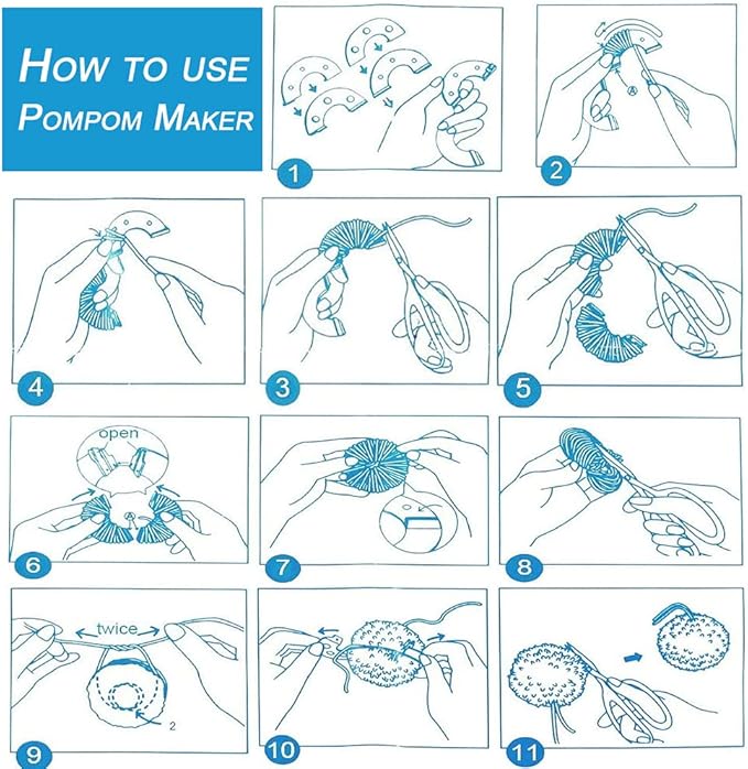 Pom Pom Maker,30pcs Pom Pom Makers kit Includes 8 PCS Pom Pom Maker+2pcs Scissors+10pcs Plastic Needles+10pcs kntting Stitch Markers for DIY Wool Yarn Knitting Craft Project for Everyone (30)