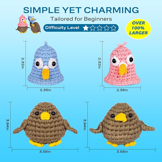 Crochetta Crochet Kit for Beginners, Crochet Kit w Step-by-Step Video Tutorials, Crochet Starter Kit Learn to Crochet Kits for Adults Kids Beginners, Jumbo 2 Penguins Familly (40%+ Yarn Content)