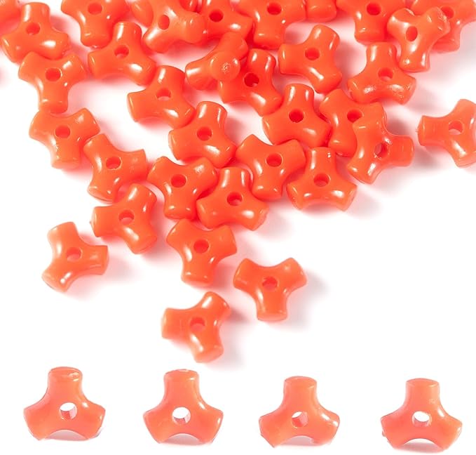 1300 Pcs Acrylic 10mm Plastic 3-Sided Kandi Tri Beads Tri-Shaped Beads Bone Beads Bulk for Wreath Candy Cane Rainbow Holiday Tree Decorations Bead Ornament Jewelry Making Kit (Opaque Red)