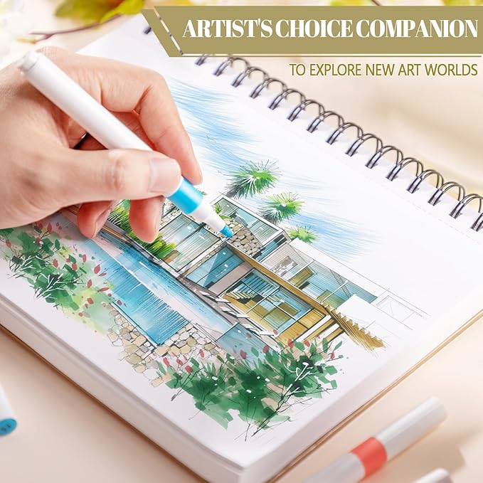 70 Sheets Hardcover Marker Paper Pad, 7.6x10in Alcohol Marker Paper Sketch Pad, 122lb/200gsm Heavyweight Spiral Sketch Book, Painting Coloring Drawing Paper for Beginners Artists Ideal Gift
