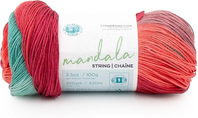 Lion Brand Yarn Mandala String, Fingering Yarn for Knitting and Crochet, Disco, 1 Pack