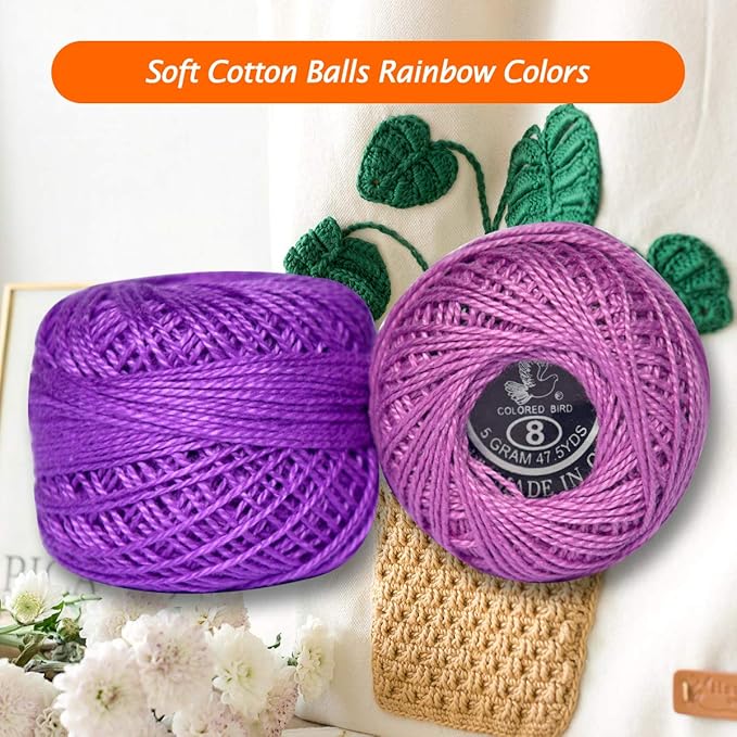 Crochet Thread 10 Balls Cardinal Size 8 for Crochet Hardanger Cross Stitch Needlepoint Hand Embroidery (Purple Series)