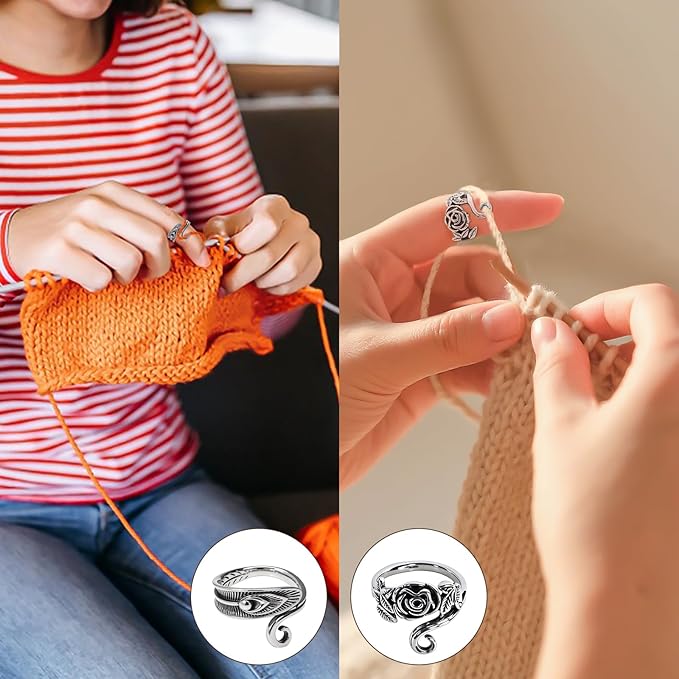KYLELOVE Adjustable Crochet Tension Ring for Finger Yarn Guide Ring for Crocheting Knitting Accessories