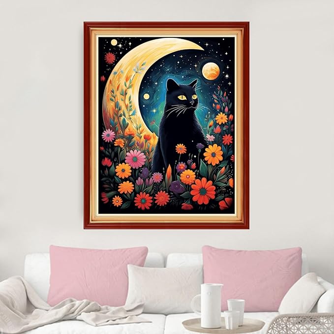 dimxvean stamped cross stitch kits,cross stitch kits for adults beginners,embroidery kits full range of cross stitch stamped kits needlepoint kits cross stitch patterns-moon cat 16x20 inch