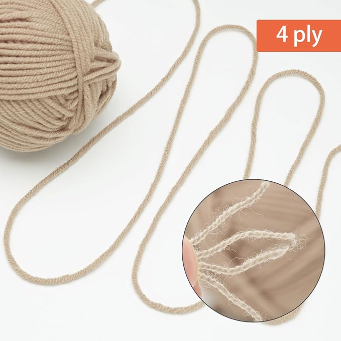 NICEEC 300g Soft Assorted Colors Yarn - Sport Weight,100% Acrylic, 4 Ply, Bonbons Yarn for Crochet & Knit, DIY Project Starter Kit for Kids or Adults(Total 870yds) - Beige