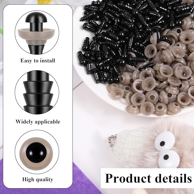 5mm Safety Eyes for Crocheting, 300 Pcs Plastic Eyes for Crochet Animals Sufficient Black Safety Eye for Stuffed Animals Bears Crochet Doll DIY Making Decorations