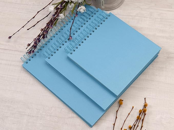 potricher 8 x 8 Inch DIY Scrapbook Photo Album 80 Pages Thick Kraft Blank Blue Paper Memory Book for Wedding and Anniversary Family (Blue, 8 Inch)