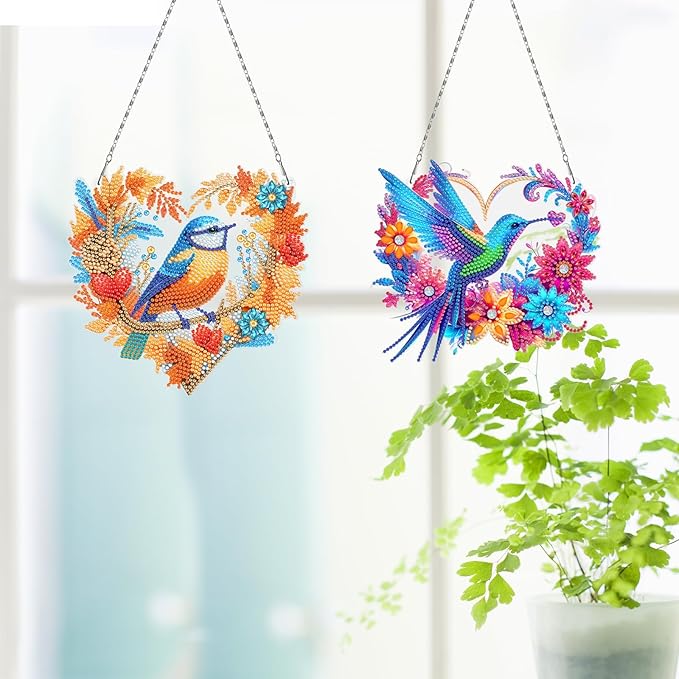 MaiYiYi 3 PCS Hanging Diamond Art Pendant Painting Kit Colorful Bird Special Crystal Gem Craft Painting Set Sparrow Diamond Painting Ornaments for Adult Home Wall Window Decor (12.59X7.67 in)