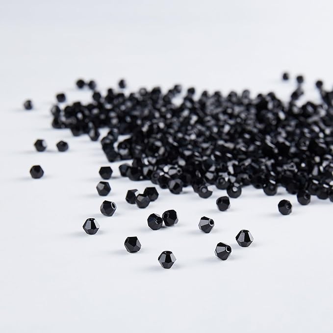laopottbeads 1100pcs black 4mm bicone crystal beads for jewelry making – small faceted glass beads for bracelets, earrings, loc sprinkles, diy crafts