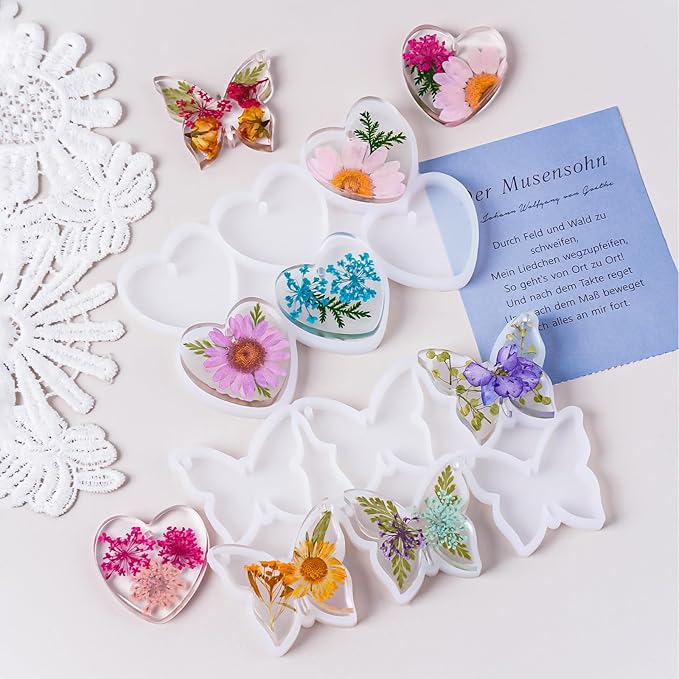 Resin Jewelry Molds, 4pcs Resin Earring Molds with Holes Keychain Making Kit, Butterfly Star Moon Heart Silicone Mold for UV Epoxy Crafts DIY Earrings, Necklace, Pendants, Keychains