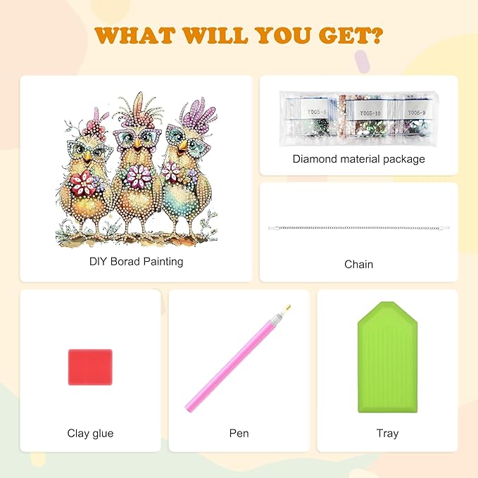 HEIBAGO Diamond Art Hanging Kits for Adults Kids, Hanging Diamond Art Chicken, 5D Special Shaped Crystal Diamond Painting Kit,DIY Pattern Window Pendant for Home Wall Decor 8.3x8.3Inch
