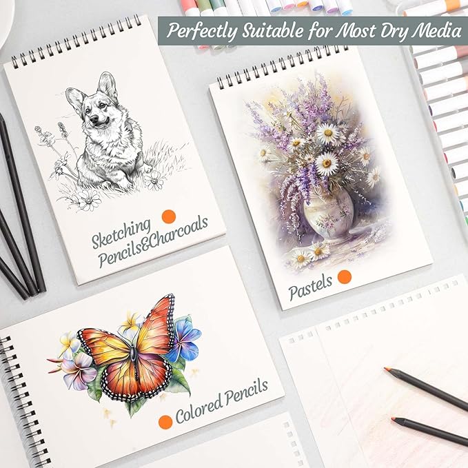 4 pack small sketch books, 5.5 x 8.5 inch mini sketchbook, 68lb/100gsm spiral bound small sketch pad, acid free art supplies drawing painting sketchbook for kids, beginners, artists (30 sheets each)