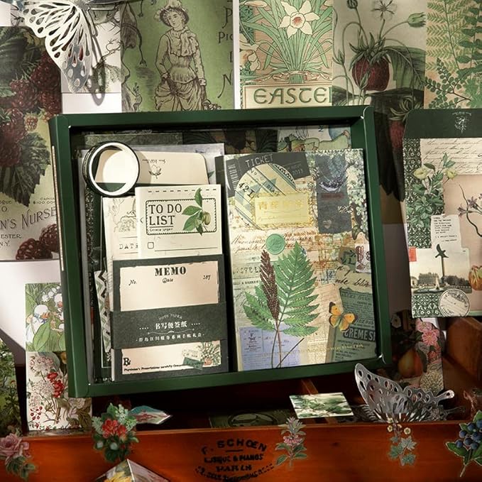Scrapbooking Supplies Kit, Botanical Aesthetic Vintage Scrapbook Kit for Bullet Junk Journal A6 Grid Notebook Stationary Journaling Supplies Flower DIY Craft Birthday Gifts for Women Kid Teen Girl