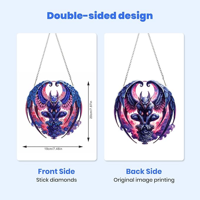 MXJSUA Gargoyle Diamond Painting Art Window Suncatchers, Diamond Art Kits for Adults Hanging Ornaments with Chain, 5D Special Shape Crystal Diamond Pendant Accessories for Decor Gift 8x8 Inch