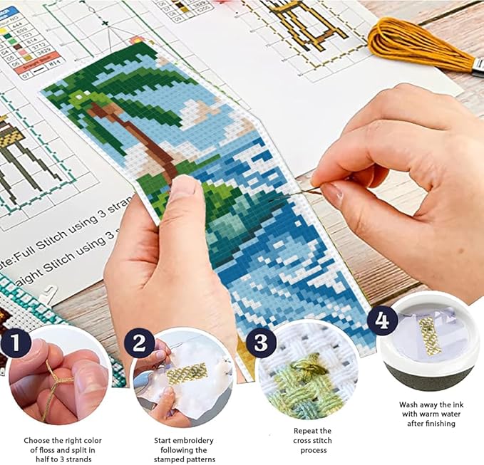 ACRNIGHEET 6pcs Cross Stitch Bookmark Kits, Landscape DIY Cross Stitch Bookmarks, Embroidery Bookmark Cross Stitch Kits with Scenery Pattern, Stamped Cross Stitch Kit Bookmark for Beginners Adults