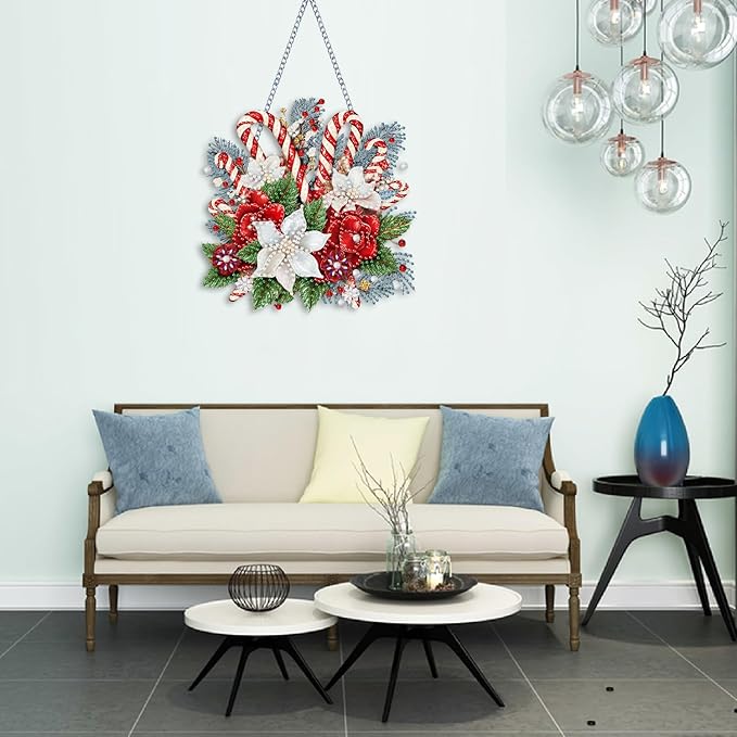 NEGEKFKX Christmas Diamond Art Hanging Pendant Kits,Winter Special Shape Diamond Art Kits for Adults,Double Sided Hanging Acrylic Ornament Kit,Pendants Home Garden Wall Hanging Kits Hanging Ornament