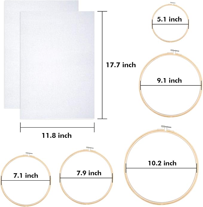 INSCRAFT 304 Pack Embroidery Kit, 200 Colors Threads, 5 Pcs Bamboo Embroidery Hoops, 2 Pcs Aida Cloth, Instructions, Bag and Cross Stitch Tools Set, Hand Embroidery Starter Kit for Beginners Adults