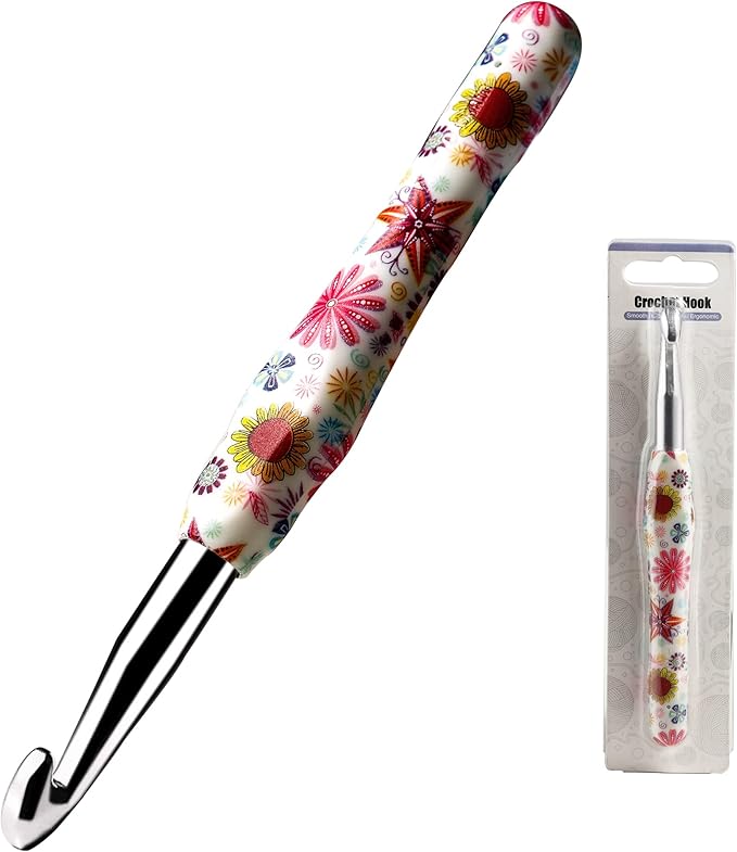 10mm Crochet Hook, Ergonomic Handle for Arthritic Hands, Soft Rubber Grip Extra Long  Knitting Needles for Beginners and Knitting Crocheting Yarn (10mm)