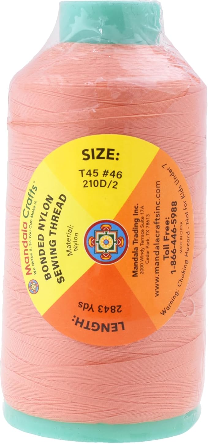 Mandala Crafts Size 46 210D T45 Bonded Nylon Thread - Blush 2843 YDs Tex 45 Heavy Duty Sewing Threads for Leather, Jeans, Weaving, Outdoor Marine Upholstery