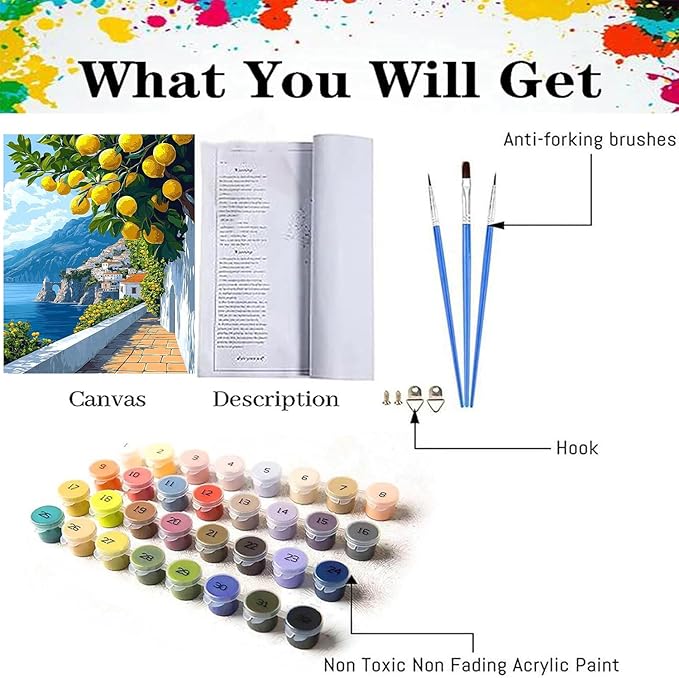 Axquilon Paint by Numbers Kit for Adults Beginner-Amalfi Coast Adult Paint by Number Kits on Canvas, Easy Adults' Paint-by-Number Kits Oil Painting for Gift Home Wall Decor 16x20in