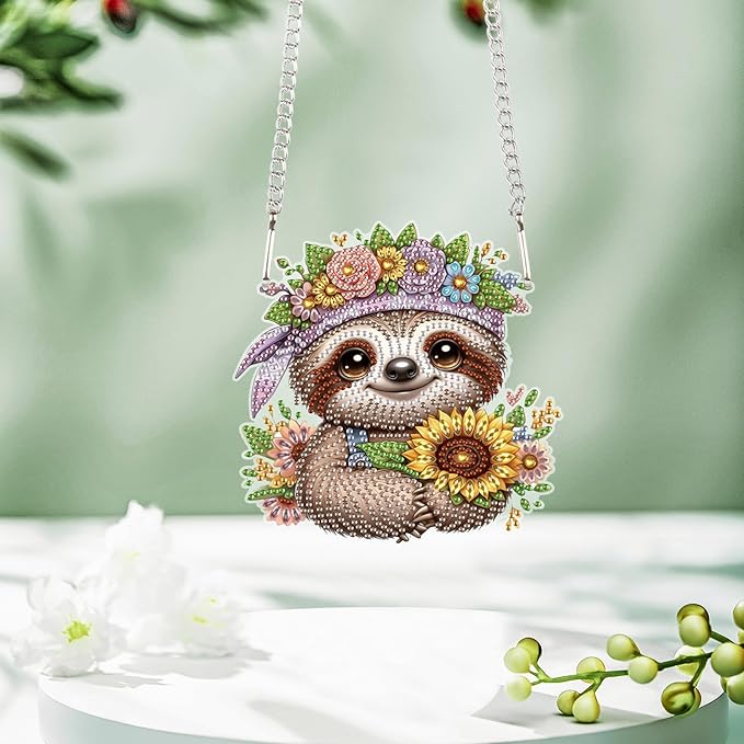 Tontut Diamond Art Painting Kits Hanging Decoration, 5D Sloth Sunflower Diamond Art Painting, DIY Special Shape Diamond Craft Wall Garden Decoration, Gifts