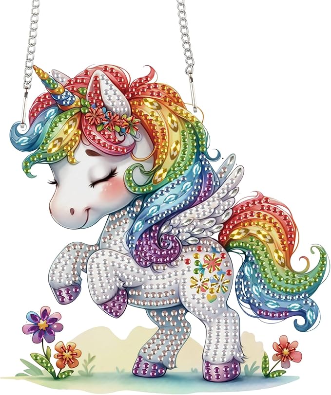 TDFERAN Diamond Painting Pendant Colorful Unicorn DIY Diamond Art Decoration Kit Window Pendant, Gem Art Wall Home Window Decoration Adult Digital Painting Women Crafts Hobby