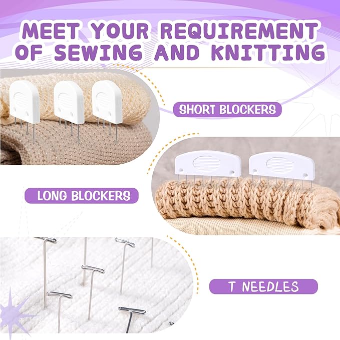 Opstin 130Pcs Knit Blocking Pins Kit for Knitting & Crochet Projects,20 Knit Blockers, Blocking Combs, Knitting Block Pins for Blocking Mats, Crochet Block Kit with 100 T-Pin and Storage Box