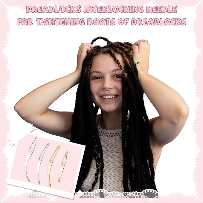 4pcs Sisterlock Retighten Tool for Locs,Metal Crochet Hook Hair Extensions Tool for Hair Repair Dreadlock Tightening