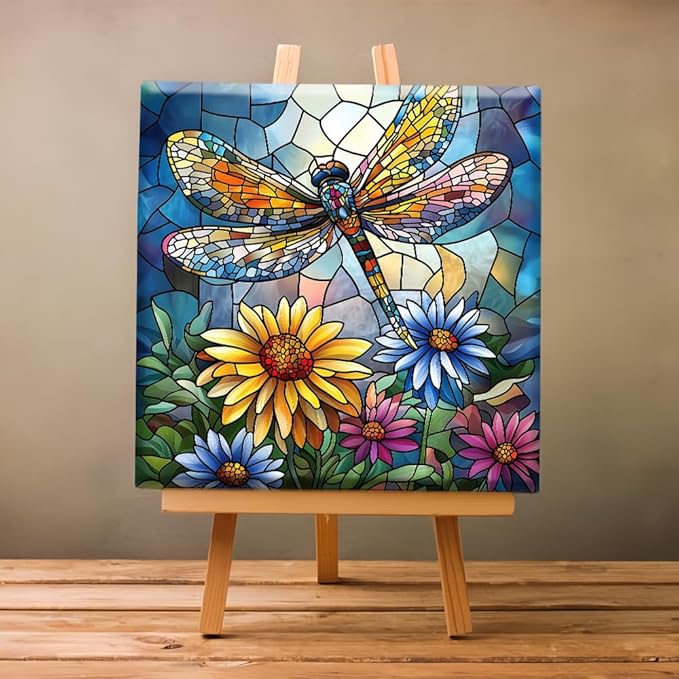 Natuyalo Dragonfly Paint by Number for Adults Beginners, Abstract DIY Paint by Numbers Kits for Adults with Frame, Animals Acrylic Painting Kit on Canvas for Wall Decor 12x12 Inch