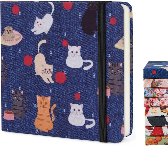 Handy Size 5 x 5 inches Sketch Book, 80GSM Acid Free Artistic Drawing Painting Writing Paper, Hardcover Cloth Cover Art Sketchbook,Journal Notebook.Cowboy Ball Cat